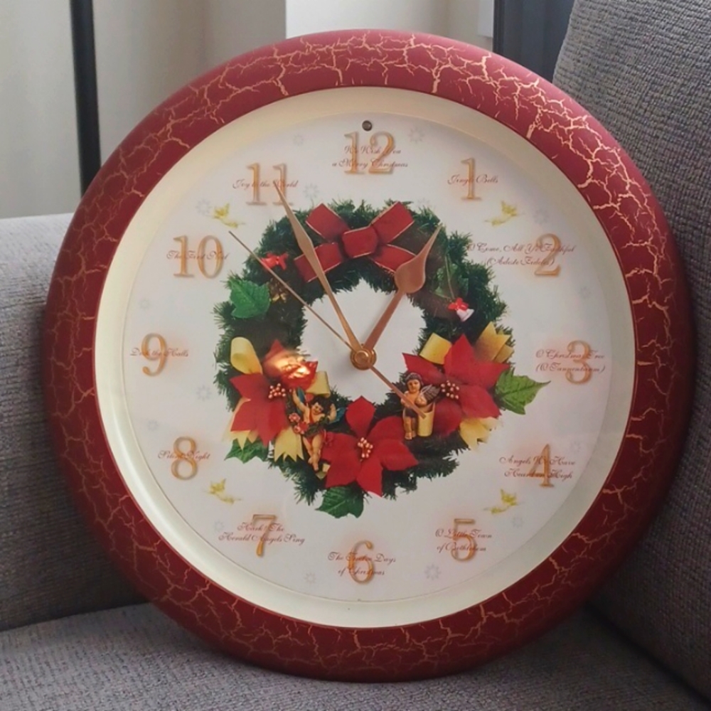 Holiday Wall Clock with 12 Hourly Christmas Carols Songs Sounds